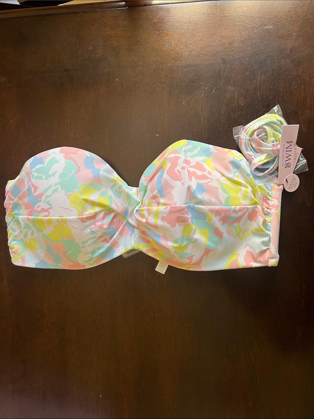Victoria Secret Swim Bikini Top Twist Bandeau White Blue New 38D